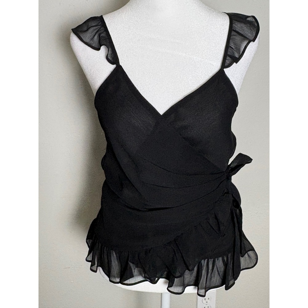 Express Black Y2K Chiffon Ruffle Wrap Top Fairy Witchy Goth S Babydoll Cami Top